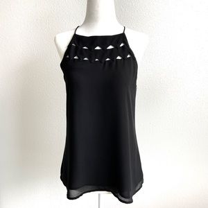 Black Flowy Camisole Top with Cut Out Detail